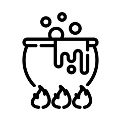 Cauldron icon. Outline design. Halloween cauldron with poison potion. Magic potion.