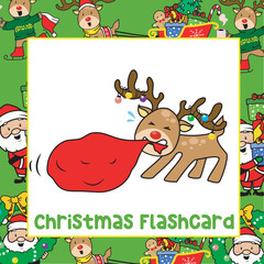 Rudolph the reindeer Christmas theme flashcards, Rudolph the reindeer flashcards, kawaii vector, printable illustration file, Educational card for children, printable greeting cards