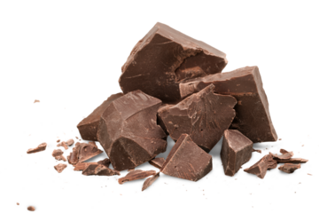 Dark chocolate blocks and bieces isolated on white background