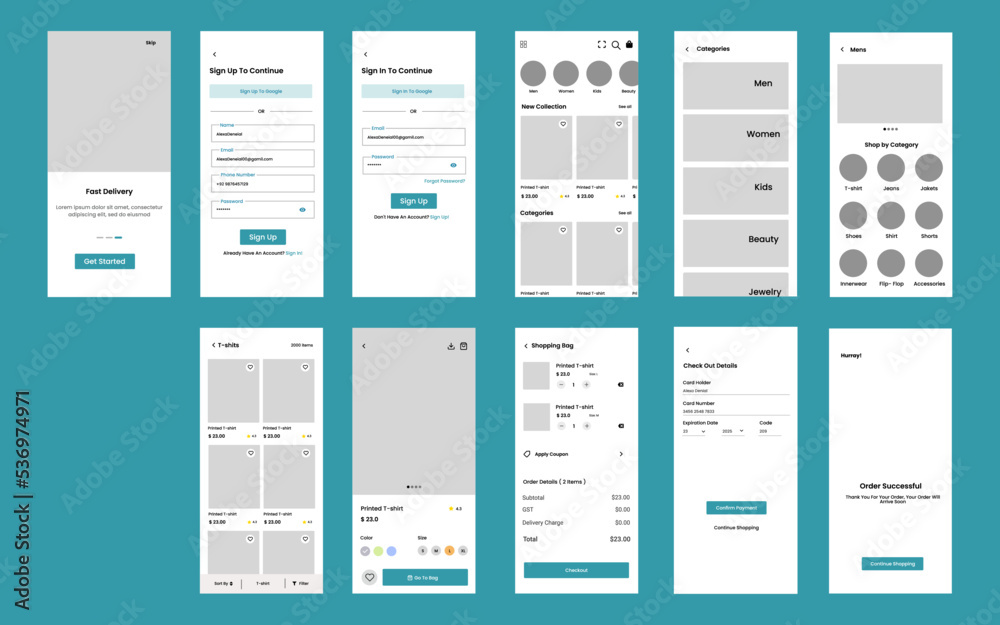 Wall mural mobile app design. ui ux vector design for mobile app. online shopping app design.