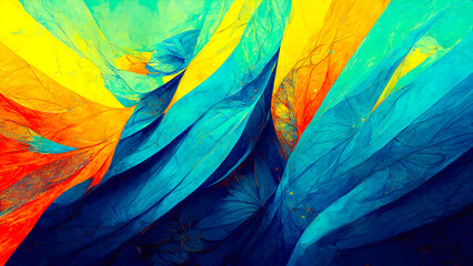 Fototapeta premium Blue and Yellow hypnotic abstract lines wallpaper background design , super bright colors juicy