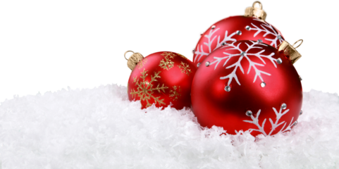 Red shiny decorative Christmas balls on white background