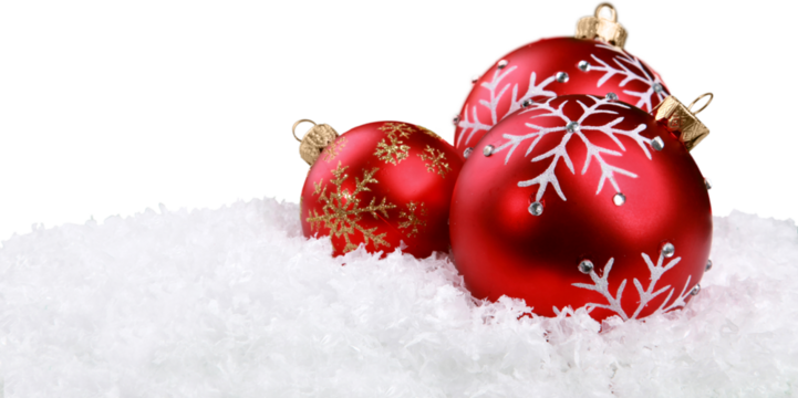 Red shiny decorative Christmas balls on white background