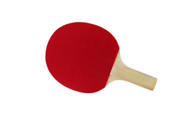 Red ping pong paddle and ball isolated on white