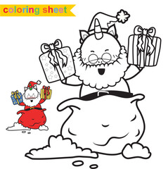 Cute unicorn with Christmas theme illustration. Educational printable coloring worksheet. Coloring page for preschool children. Vector outline for coloring page. Activity kit for kindergarten students