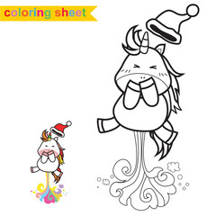 Cute unicorn with Christmas theme illustration. Educational printable coloring worksheet. Coloring page for preschool children. Vector outline for coloring page. Activity kit for kindergarten students