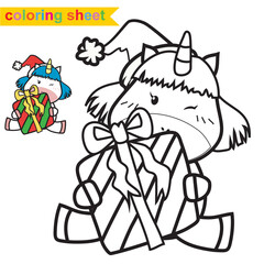 Cute unicorn with Christmas theme illustration. Educational printable coloring worksheet. Coloring page for preschool children. Vector outline for coloring page. Activity kit for kindergarten students