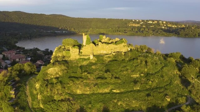 Drone Flies Over Orsinis Fortress in Trevignano, Lazio, Italy