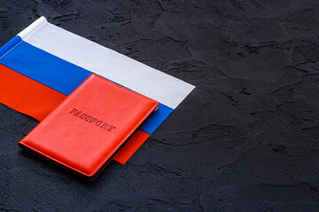 Flag of Russia with passport. Travel visa and citizenship concept