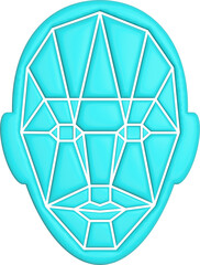 3d rendering face icon. Illustration with shadow isolated on white.