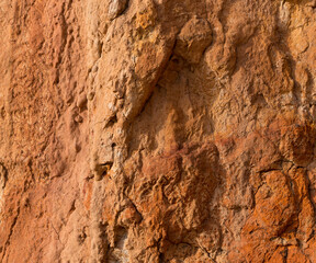 Sedimentary rocks with a high content of iron oxide. Red soil, loam. The texture of the soil.