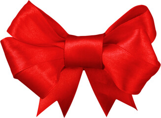 Red satin gift bow isolated on white background