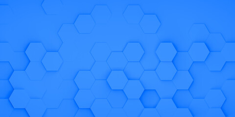 Hexagonal background with blue hexagons, abstract futuristic geometric backdrop or wallpaper with copy space for text