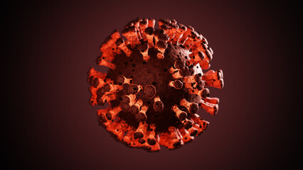 Bright glowing red virus cell, visualization of a viral infection, coronavirus covid-19 monkeypox background with copy space for text