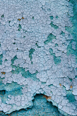 old wooden doors in turquoise with peeled paint with texture