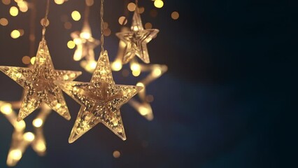 Gold star light hanging on dark background - Powered by Adobe