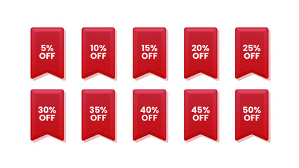 Set of red labels sale with percentages discount