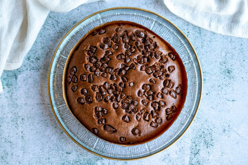 Chocolate cake. Homemade cake on gray background. close up