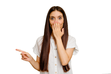 Young caucasian long hair woman isolated pointing to the side