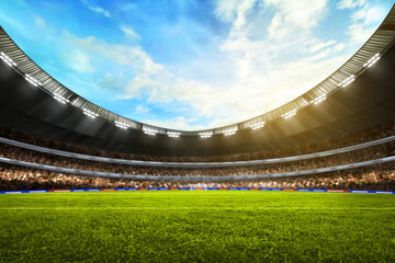 Soccer stadium field, soccer background - obrazy, fototapety, plakaty