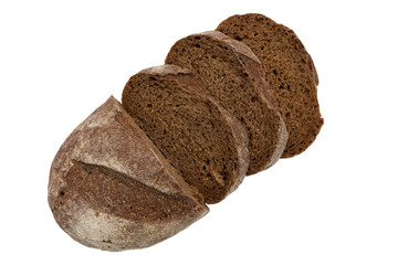 slices of rye bread on white background, top view, fresh delicious homemade healthy baking