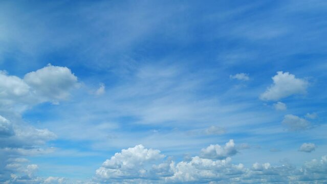 White and gray clouds fly across the sky and change shape. Clearing day and good windy weather. Timelapse.