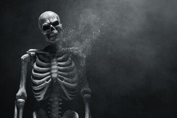 Human skeleton death on dark background - 536989167