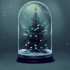 Christmas trees and snow globes, northern lights and Christmas decorations, Santa's House and falling snow.