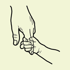 Colored hand holding hands. Vector illustration hand drawn couple holding hands.