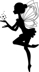 Winged fairy silhouette. Illustration of a ballet dancing fairy in the cartoon style.