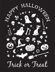 Happy Halloween postcard illustration on black