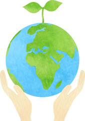 新芽の生えた地球と両手のエコイメージイラスト2