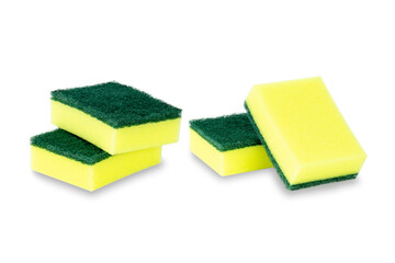 collection of two yellow sponge isolated on white background with clipping path.