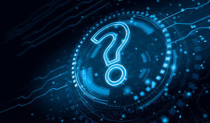 Question mark search and quest symbol digital concept 3d illustration