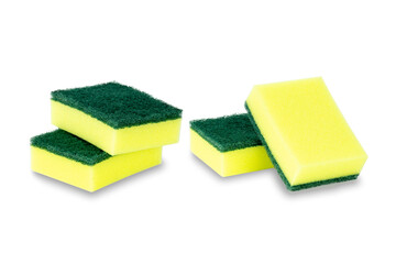 collection of two yellow sponge isolated on white background with clipping path.