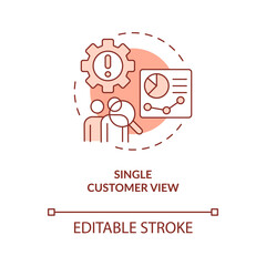 Single customer view terracotta concept icon. User database. Unified client record abstract idea thin line illustration. Isolated outline drawing. Editable stroke. Arial, Myriad Pro-Bold fonts used