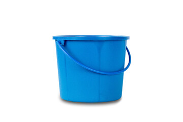 Single blue bucket isolated on a white background with clipping path. - obrazy, fototapety, plakaty