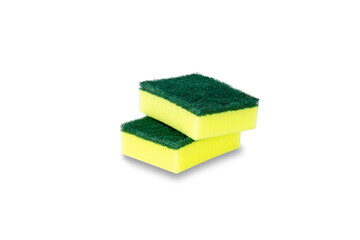 two yellow sponges isolated on white background with clipping path.