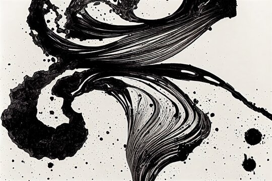 Modern, elegant, abstract and fantastic graphic design elements, as if black brush paint dripped on white paper. Background design.