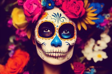 Day of the Dead, Sugar Skull, Woman, Made by AI, Artificial Intelligence