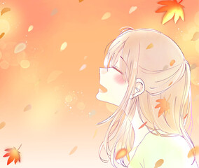 幸せそうな女性 紅葉