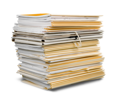 File folders with documents isolated on white background