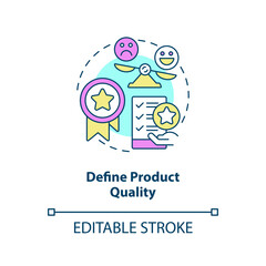 Define product quality concept icon. Brand loyalty. Improving customer service abstract idea thin line illustration. Isolated outline drawing. Editable stroke. Arial, Myriad Pro-Bold fonts used