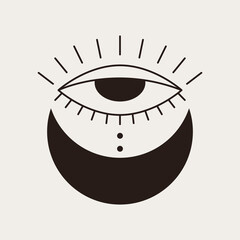 Vector eye of providence element in black color. Mystic celectial sky symbol with one eye. Vintage boho illustration. Mininalist alchemy art