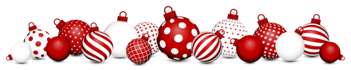 Banner Liegende Weihnachtskugeln Mit Muster Dunkelrot Weiß