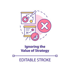 Ignoring value of strategy concept icon. Brand longevity challenge abstract idea thin line illustration. Isolated outline drawing. Editable stroke. Arial, Myriad Pro-Bold fonts used