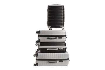 Pile of grey and black hard side suitcases