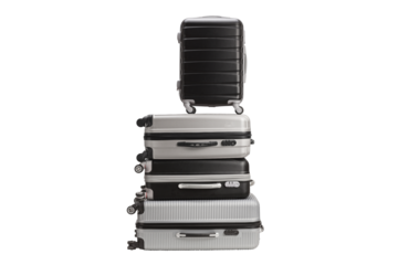 Pile of grey and black hard side suitcases