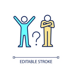 Different personal reactions RGB color icon. Happy and unsatisfied emotions. Choose between two. Isolated vector illustration. Simple filled line drawing. Editable stroke. Arial font used