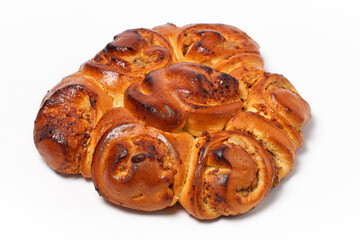 sweet buns with vanilla cream on white background front view